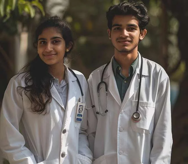 Postgraduate doctors discussing clinical training in Bangalore